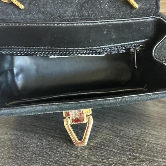 Vintage Frenchie of California Black Suede Bag / Purse Gold Chain - Picture 7 of 8